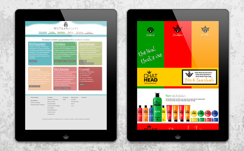 Webdesign voorbeeld Arloz, website portfolio klanten: WeTranslate en Chathead