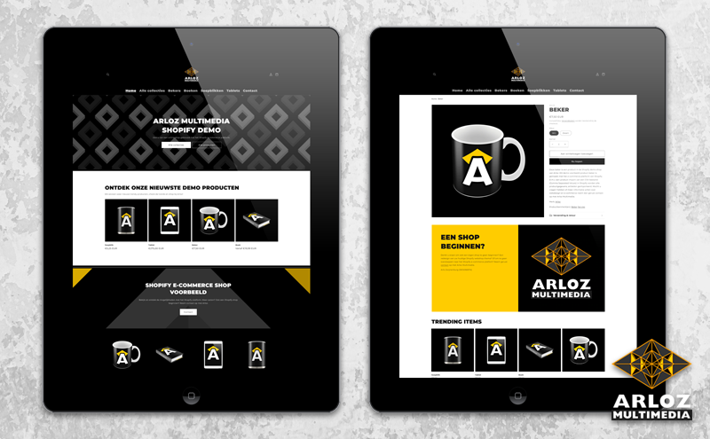 Shopify e-commerce webdesign. Themes thema's ontwerp door Arloz bekijk de Shopify demo shop.