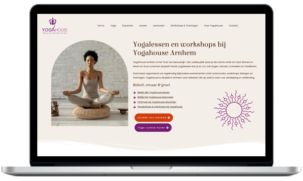 E-commerce. Yogastudio reserveringssysteem, website ontwerp en ontwikkeling door Arloz.